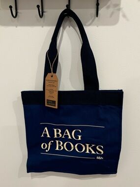 New With Tags Barnes & Noble Cotton  Reusable Tote Bag Blue White A BAG OF BOOKS